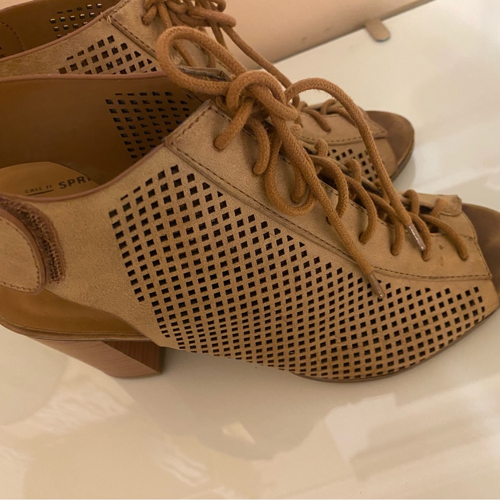 Call It Spring Tan Lace-Up Heels